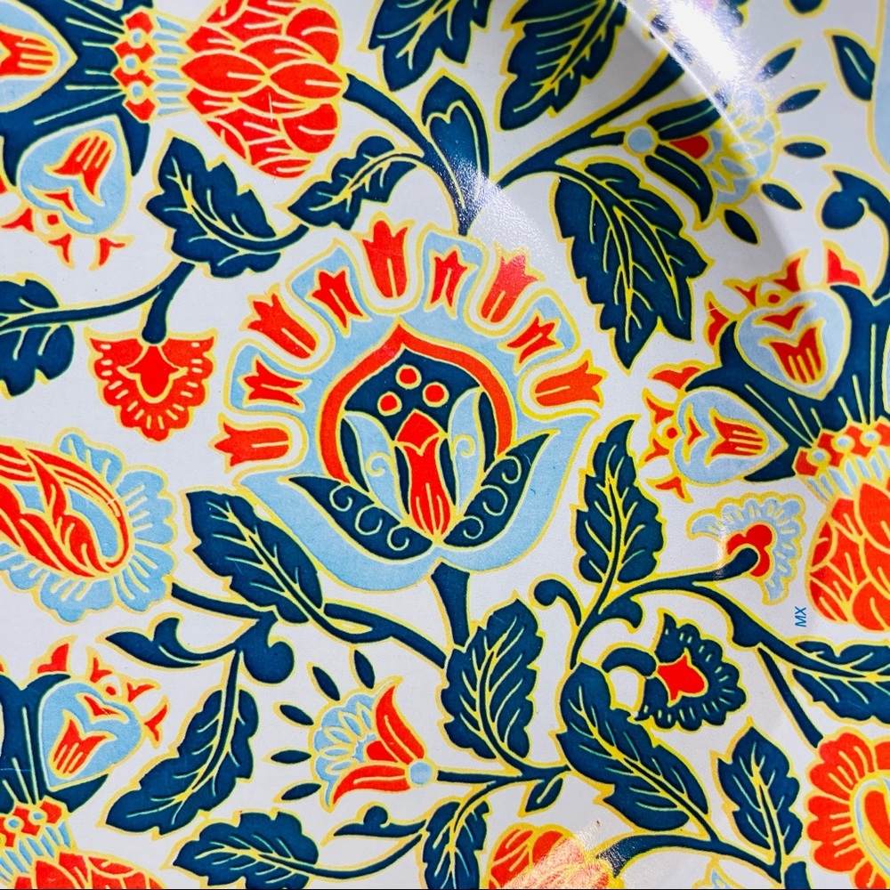 Vintage MCM Nevco 2 Metal trays tin Floral made South Africa red blue #1587 - Picture 9 of 11